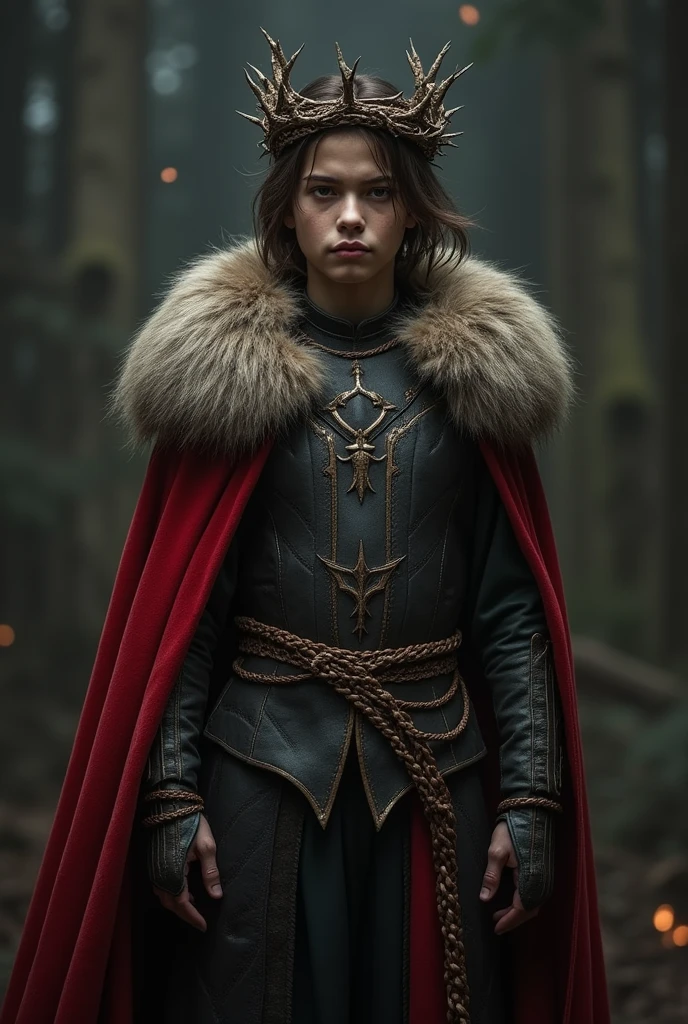 A young evil king With a crown of thorns, with an imposing pose