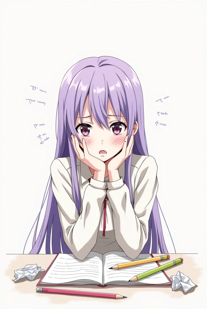 Create a cover page related to the topic "learning problems" that is easy to draw in pencil ,where is this kocho shinobu from demon slayer stressed from not learning and with an expression of not being able to and distressed