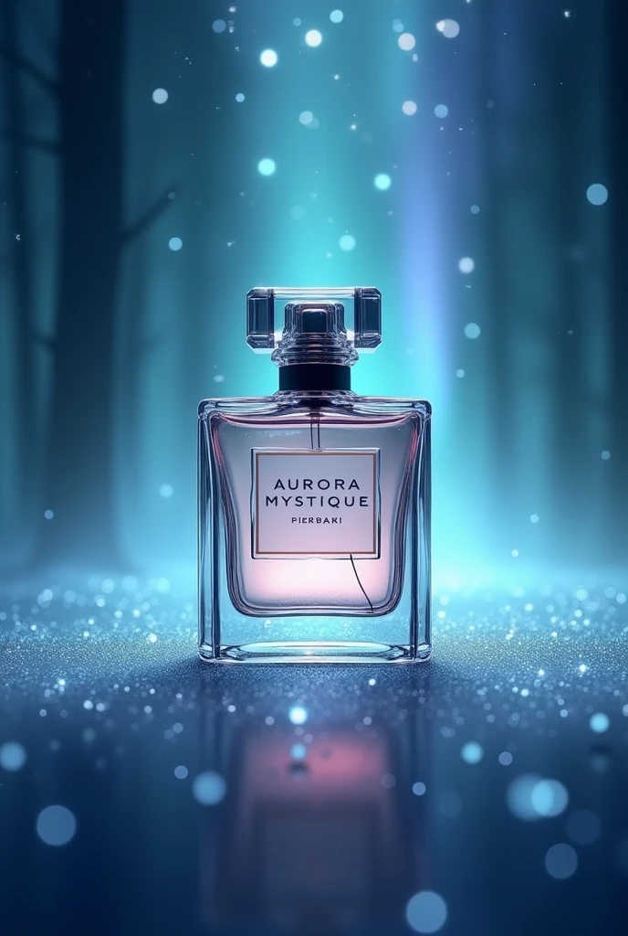 a logo of a perfume with a square bottle called aurora mystique
