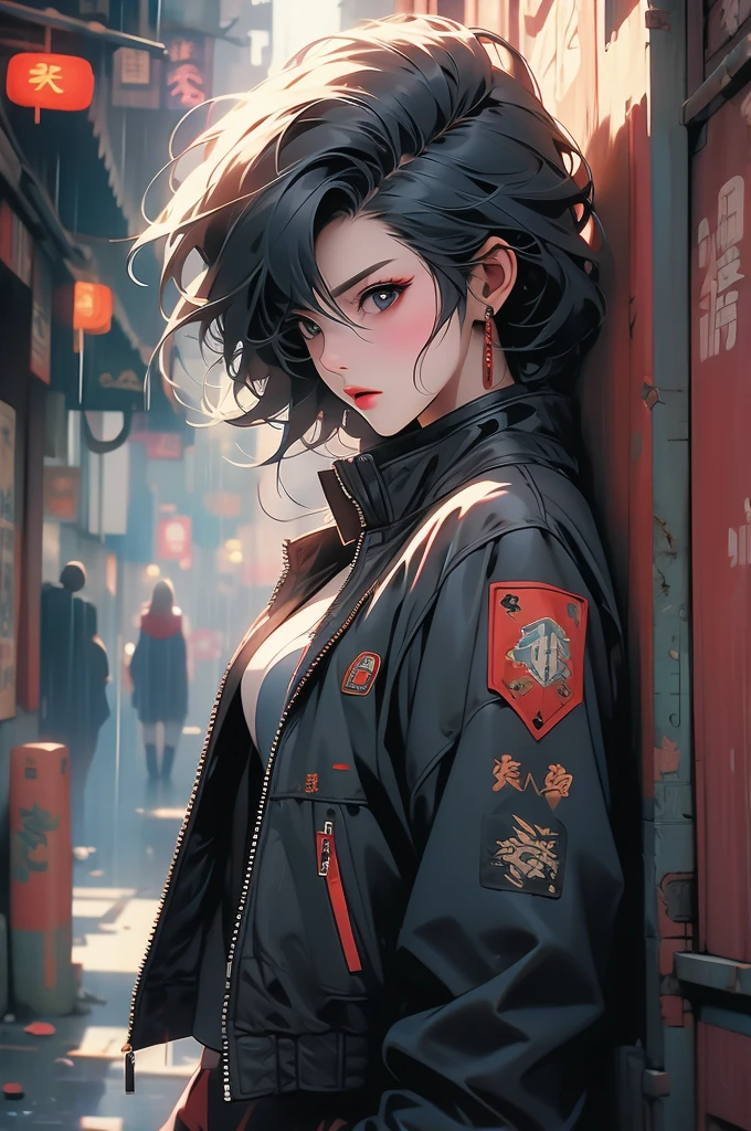 (Best Quality: 1.3), 8k, (Masterpiece: 1.3), Ultra High Resolution, (Golden Dragon Tattoo: 1.5), (Back: 1.5), (Concrete: 1.5), (Black Hair: 1.5), Nihilistic Face, 20 Years Old, (Smoking Cigarette: 1.5), Night, Turning Around, Very Short Hair