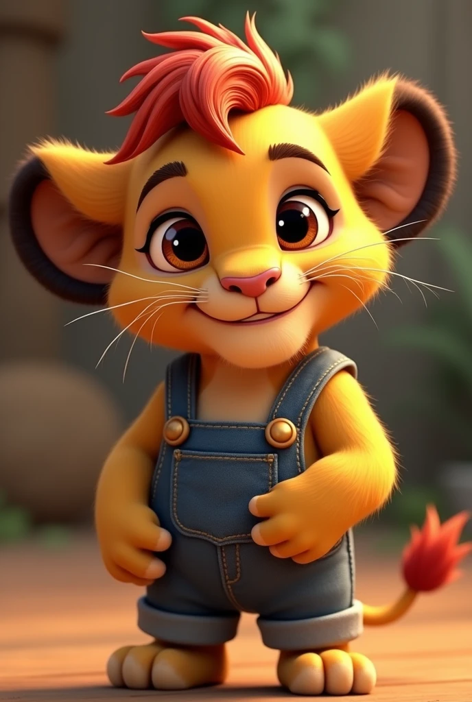 Lion cub wearing overalls，Pixar style, high quality,  Disney, 