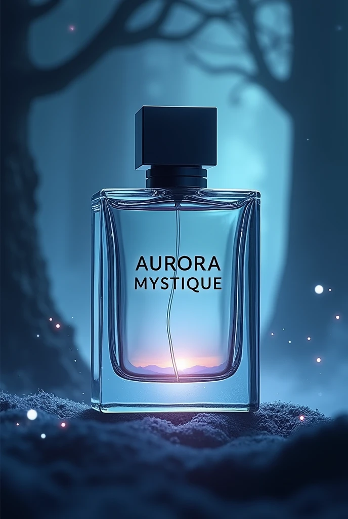 logo of a perfume with a square bottle called aurora mystique