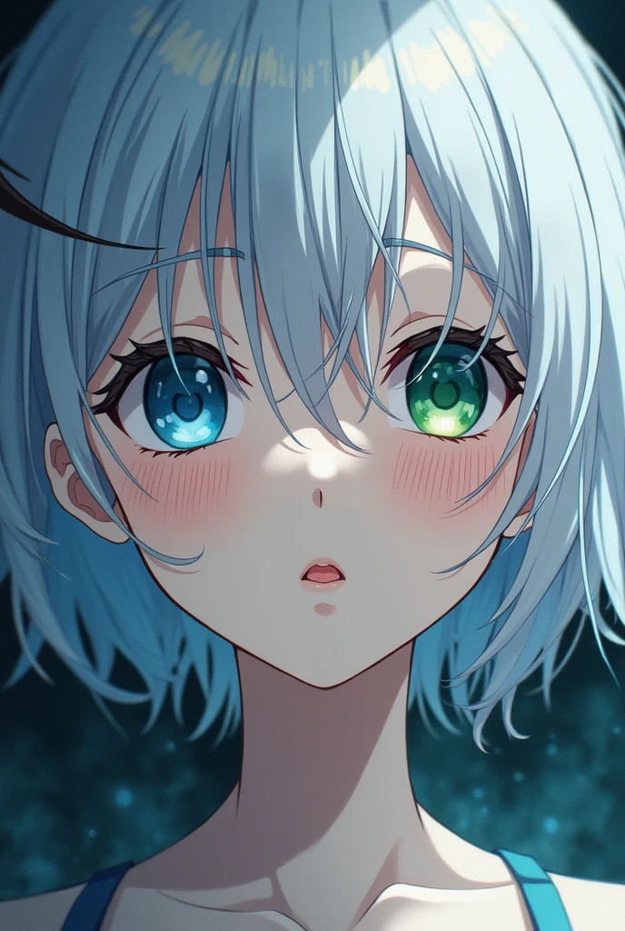 anime style, young adult woman, with one blue eye and one green eye, short white hair.
The most beautiful thing in the world.