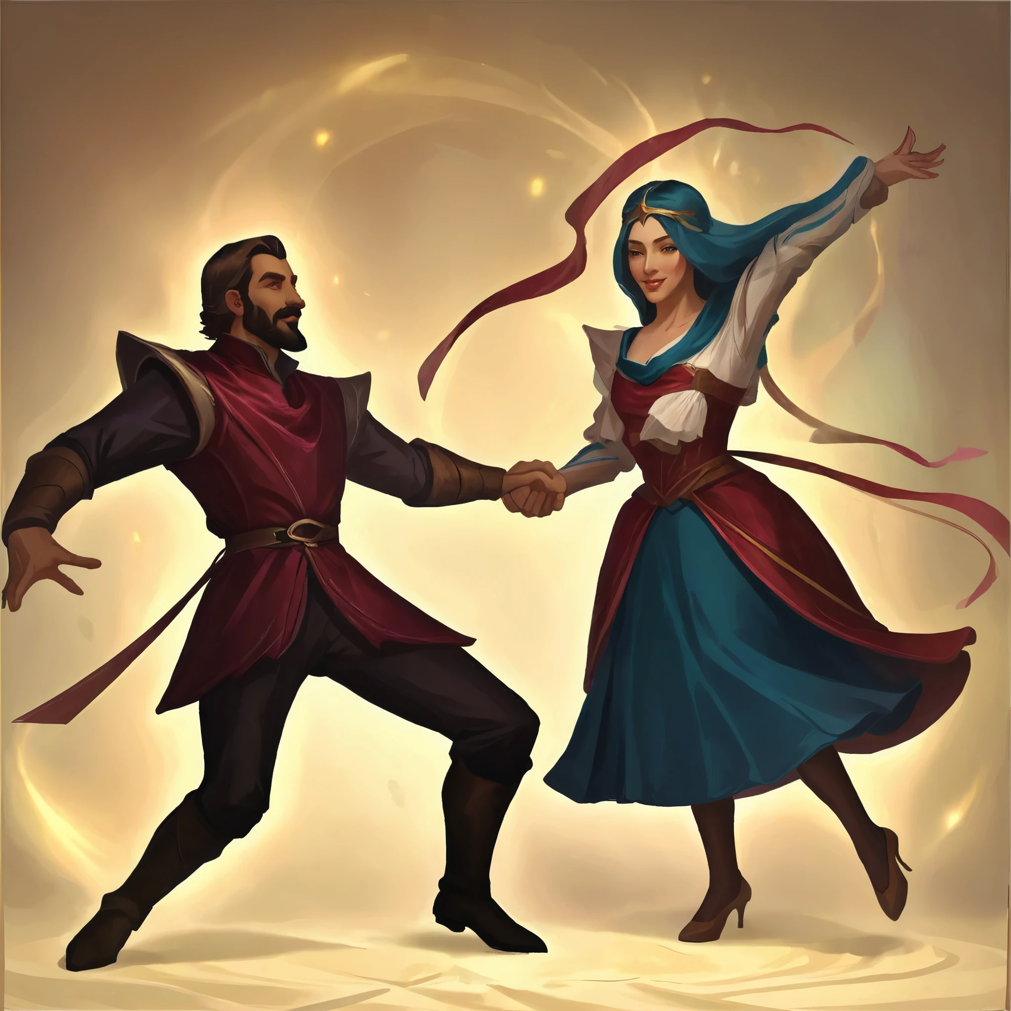 I want icon, whole image, of a dancing character, medieval clothing, Tango Dance
