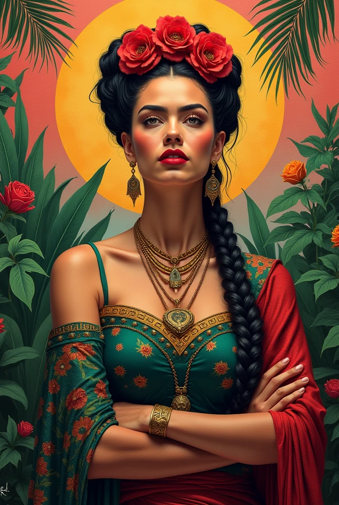 Image with a very nice message for a warrior woman with Frida Khalo in the background