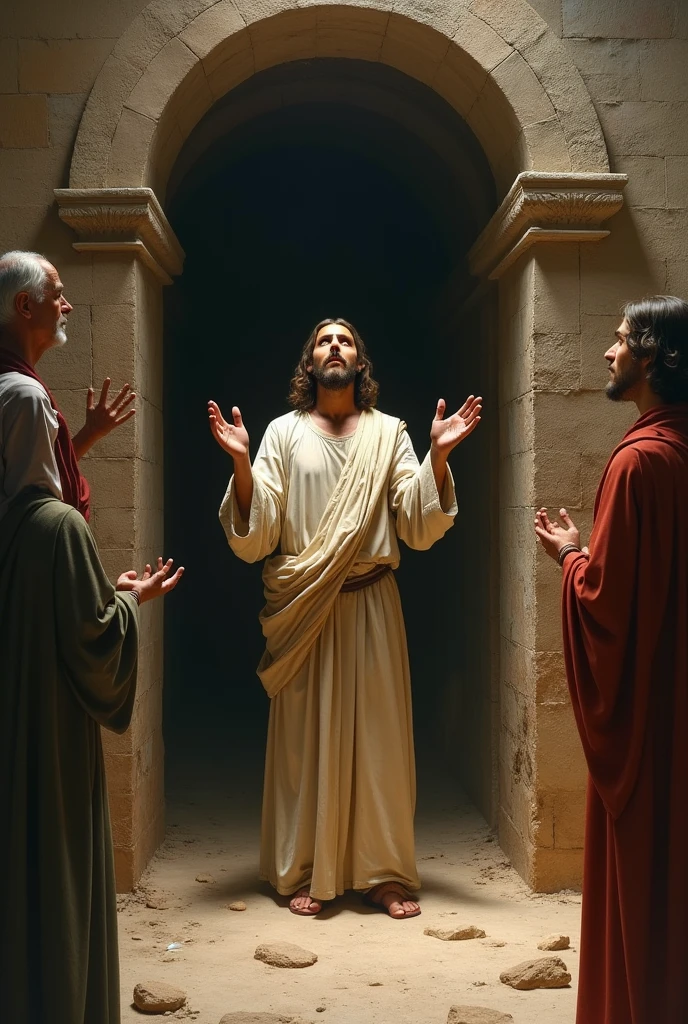 Jesus dans le tombeau de lazare qui prit et leve les yeux vers le ciel