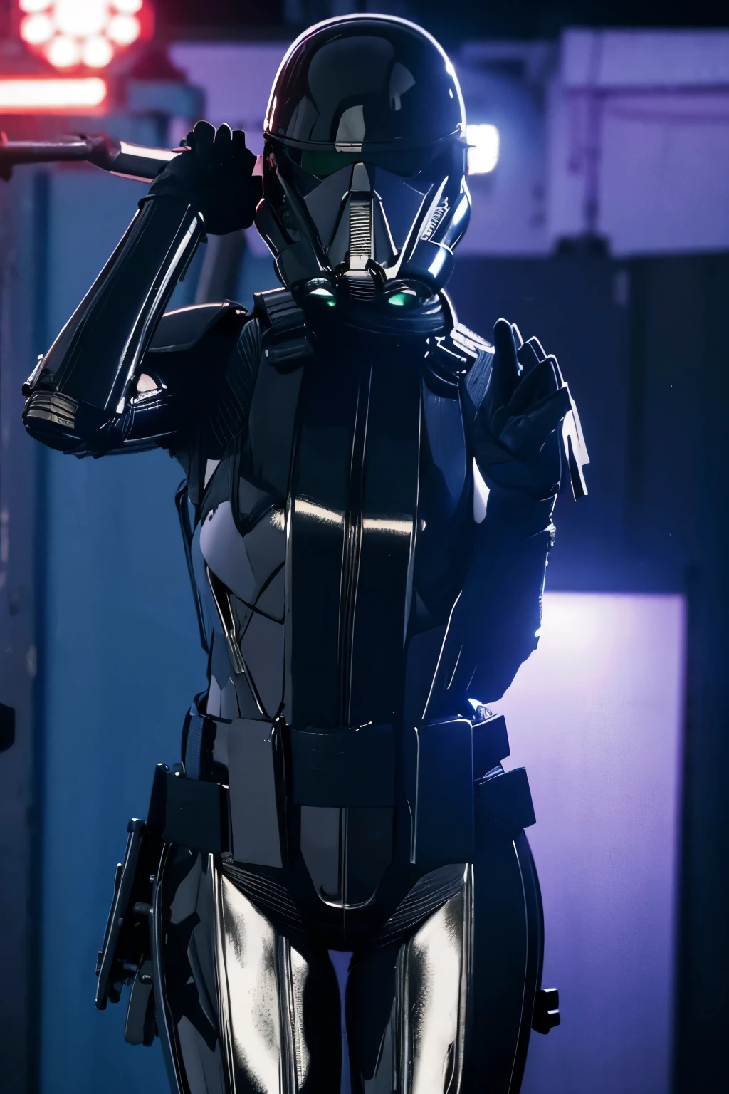 girl, star wars Deathtrooper, big thighs sexy teen, with helmet, doing sexy pose