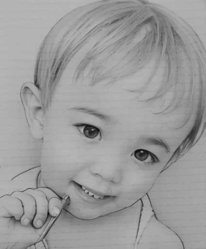 Realistic color photography style、Smiling emphasizes nasolabial folds. Make the chin a little thinner and accentuate the nasolabial folds.、I want it to look more like a color photograph..............。3 year old boy, Xu々To、Clearly visible、Emphasizes deep nasolabial folds from nose to mouth、Generate left and right dimples、Show me your beautiful smile.。Make your eyes look cute with double eyelids.Please make a live-action version。There is a lot of ketchup around the mouth、To-sai Sticking out your lower lip、A 3-year-old making a funny face while looking up。Make them laugh。More more more more、Remove the nozzle above the nose to create a clean image.。Point out your right index finger、Laughing 3 year old。