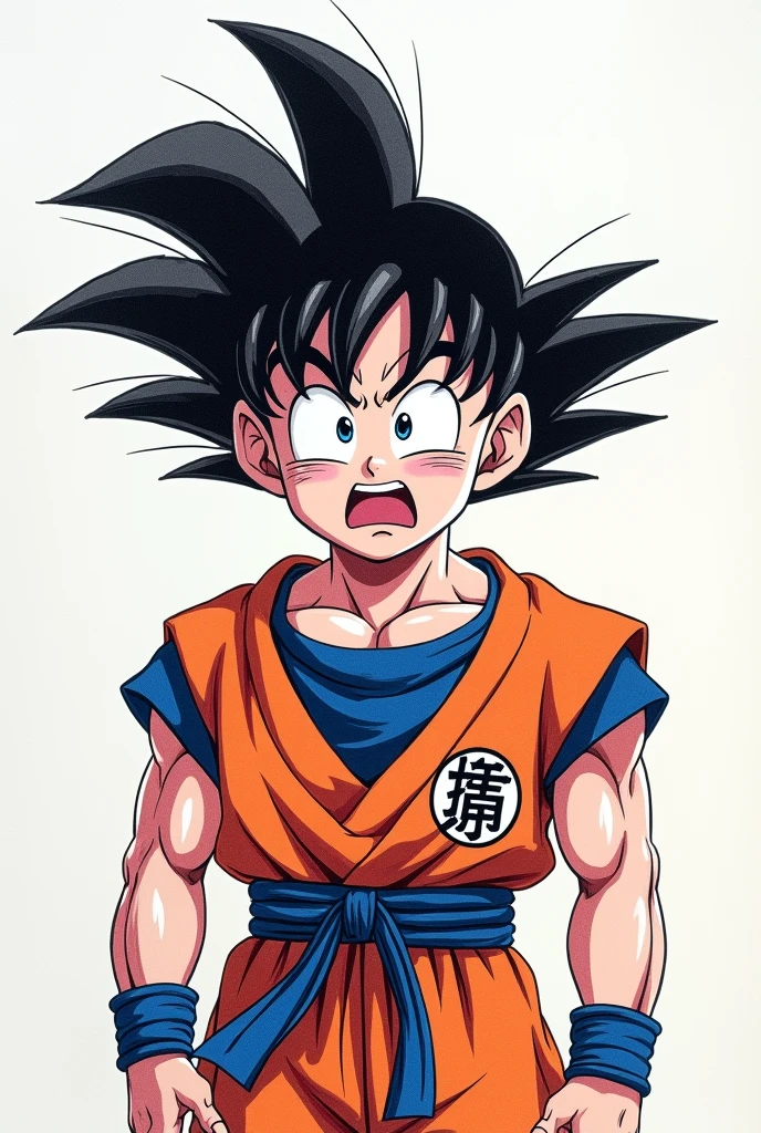 Create a cover page related to the topic "learning problems"  that is easy to draw in pencil ,where is this Goku stressed for not learning and with an expression of not being able and distressed in color
