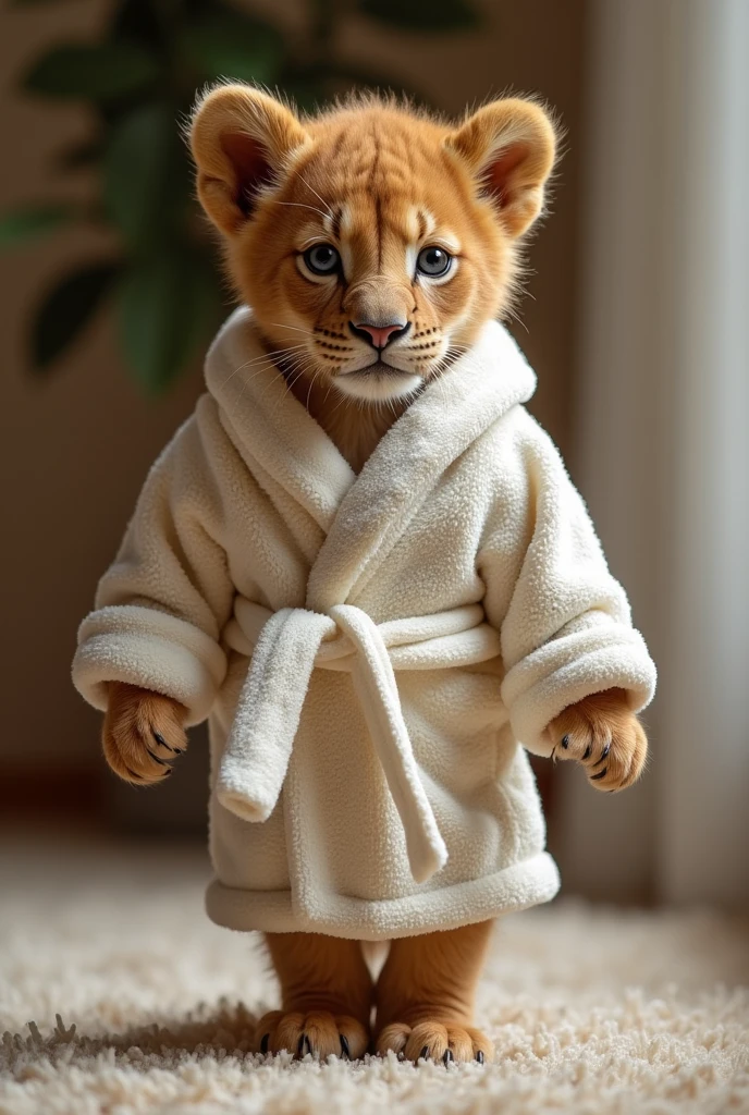 Lion cub in bathrobe