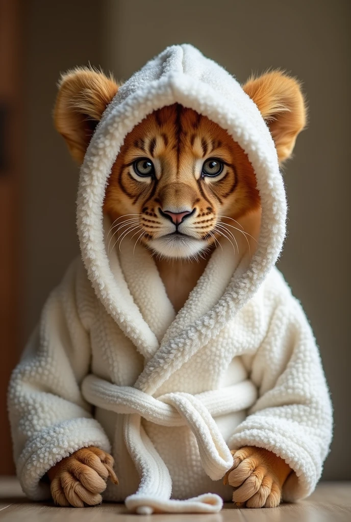 Lion cub in bathrobe