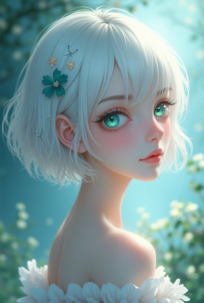 anime style, young adult woman, with one blue eye and one green eye, short white hair.
resting.
The most beautiful thing in the world.
