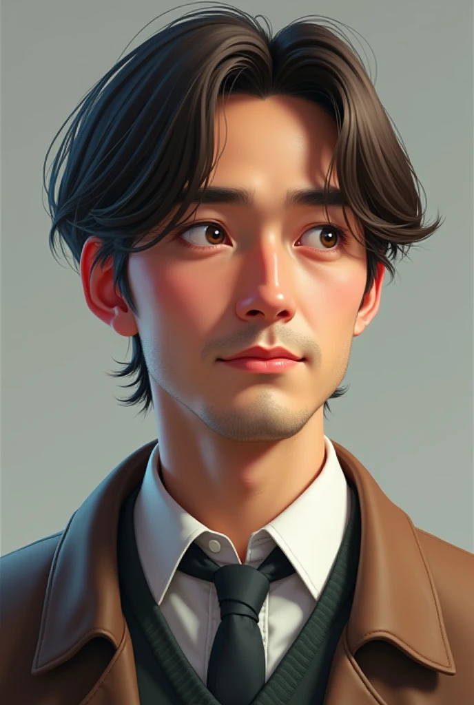 Create an image of Mathematics Professor Angelao, Tenho 1,79 meters tall, I have straight hair cut in the middle, I have white skin and a small nose, I don't wear glasses, I'm 4 and I look young, I'm a man with shorter hair.
