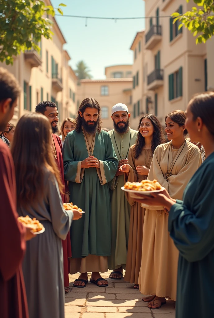 diverse people with different religions like muslim, christian coming together 