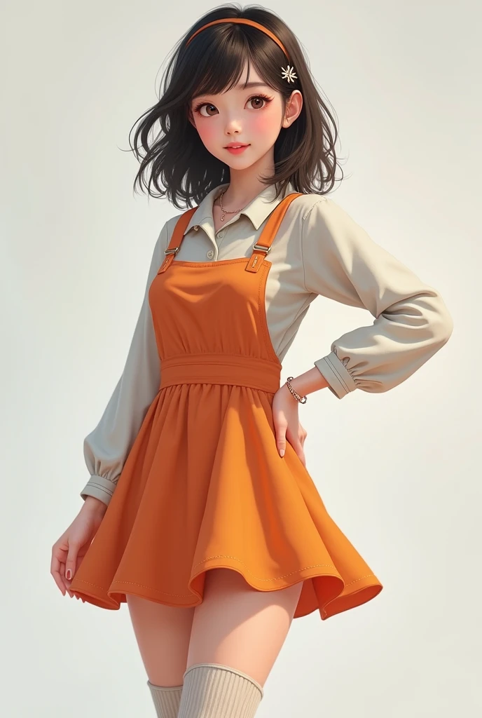 Create a girl With realistic art of about  wearing a short dress and knee-high socks