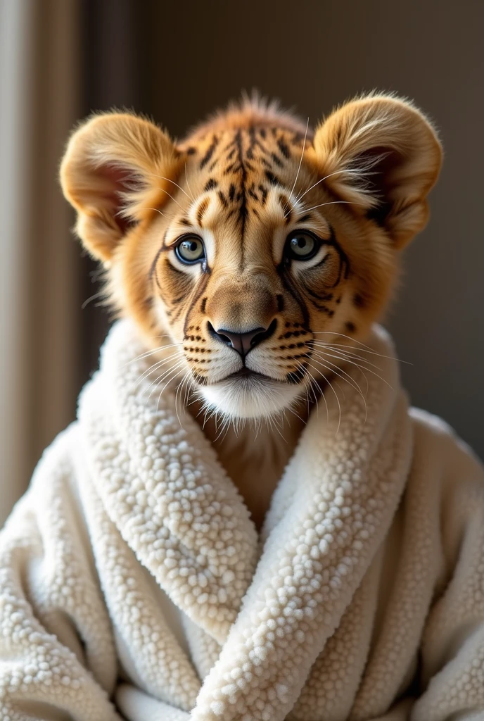 Lion cub in bathrobe