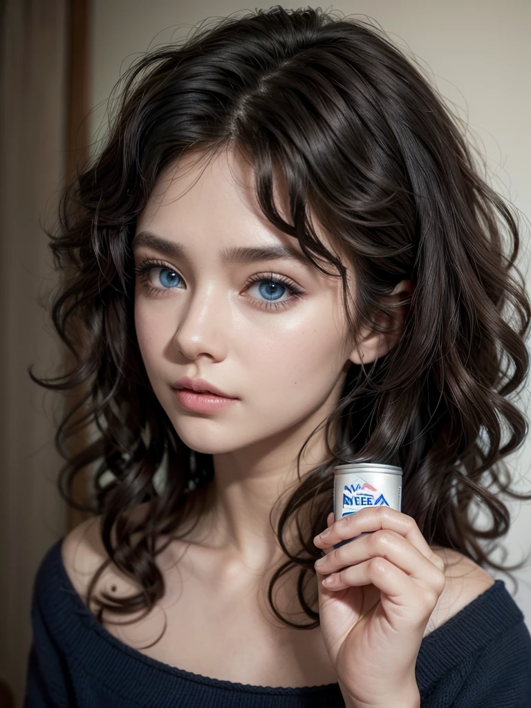 Create a tall black model with blue eyes and curly hair using Nivea cream from a can