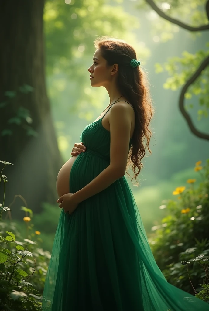 gestante, 9 meses, Adam's Rib, green flowing dress