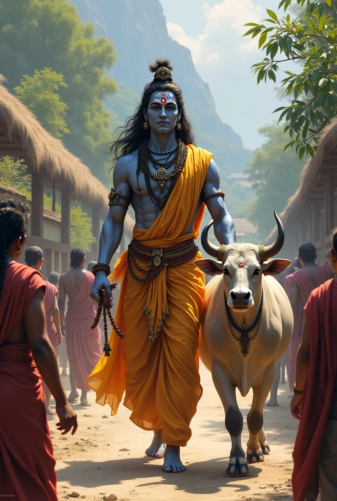 God shiv taking an avtar of a man and moving in the village with his nandi