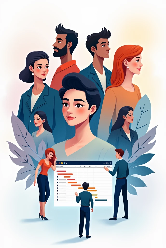 Create a united image for a presentation sheet about the selection process that shows its importance and connection to human talent in that image., and right there a Gantt chart to see if it matters, but let the image be precise