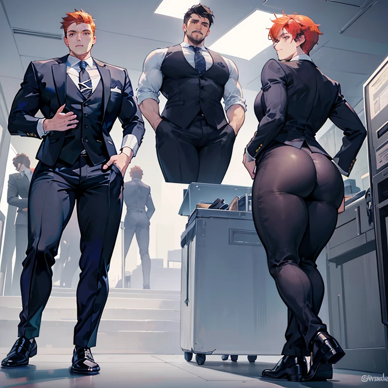 One Man, muscular, jocks, athletic, ginger, wearing suit vest clothes, big butt, huge ass, comically massive ass, bubblebutt, thick, thicc, thick ass, thick legs, thick thighs, huge butt cheeks, ass huge, showing butt to camera, smiling, looking back at camera, big booty, man booty, men with huge butts, men in suit vest clothes, showing off ass, absolutely massive butt, enormous ass cheeks in suit vest pants, full ass, wide ass, round ass, tight suit vest pants, abnormally huge butt, unrealistically massive ass, Giant butt cheeks, giant butt, giant ass, dark dress pants, button down shirt, men, bodyguard, suit vest black, gay, fight some thiefs, suit vest black, night, naked, alone, shift night, man or boy, no girls