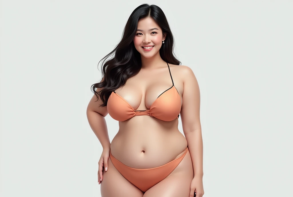 High resolution, accurate, Highest quality, Whole body、Japanese women、40-year-old woman、Big Breasts、bikini、Long Hair, chest, smile, Feet out of frame, Face is at 45 degrees