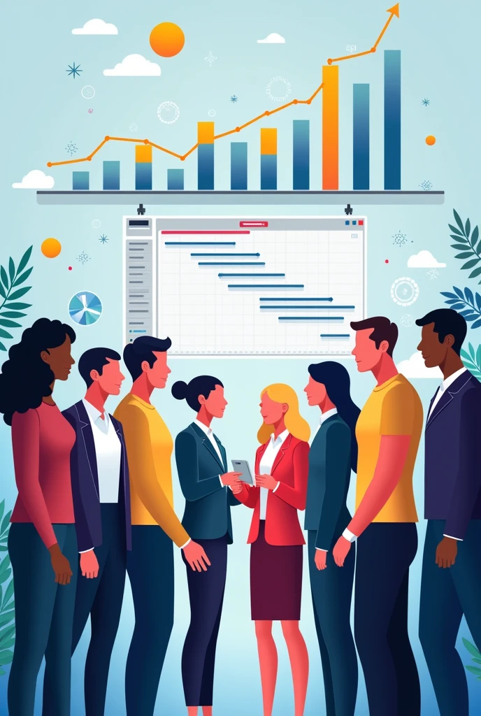 Create a united image for a presentation sheet about the selection process that shows its importance and connection to human talent in that image., and right there a Gantt chart to see if it matters, But let the image be precise so that it can be seen that it is human talent 