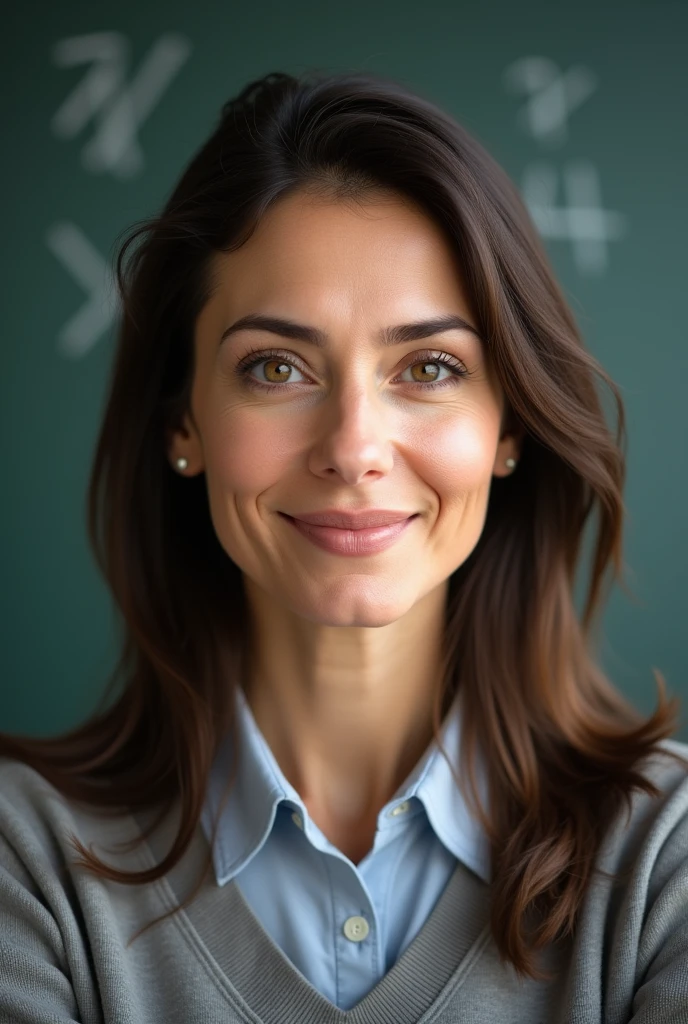 Creating a 44-year-old math teacher with straight hair parted in the middle