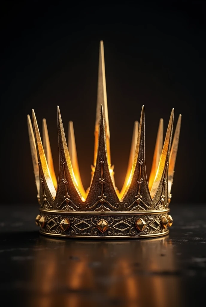 create a crown of gold spikes on a dark background but emphasizing the crown