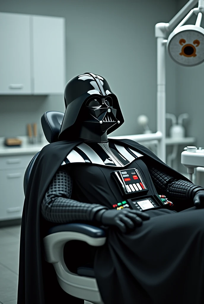 Darth Vader sitting in male dentist chair horizontal