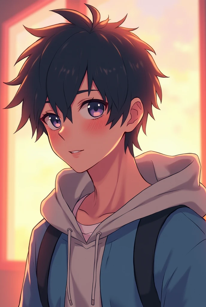 Anime boy with short hair and hoodie
