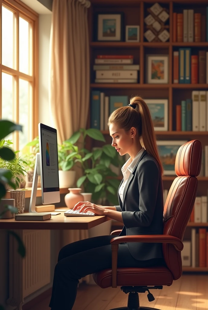 Wife working in home office room
