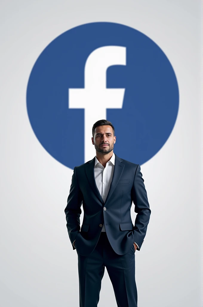 A man stand with Facebook logo