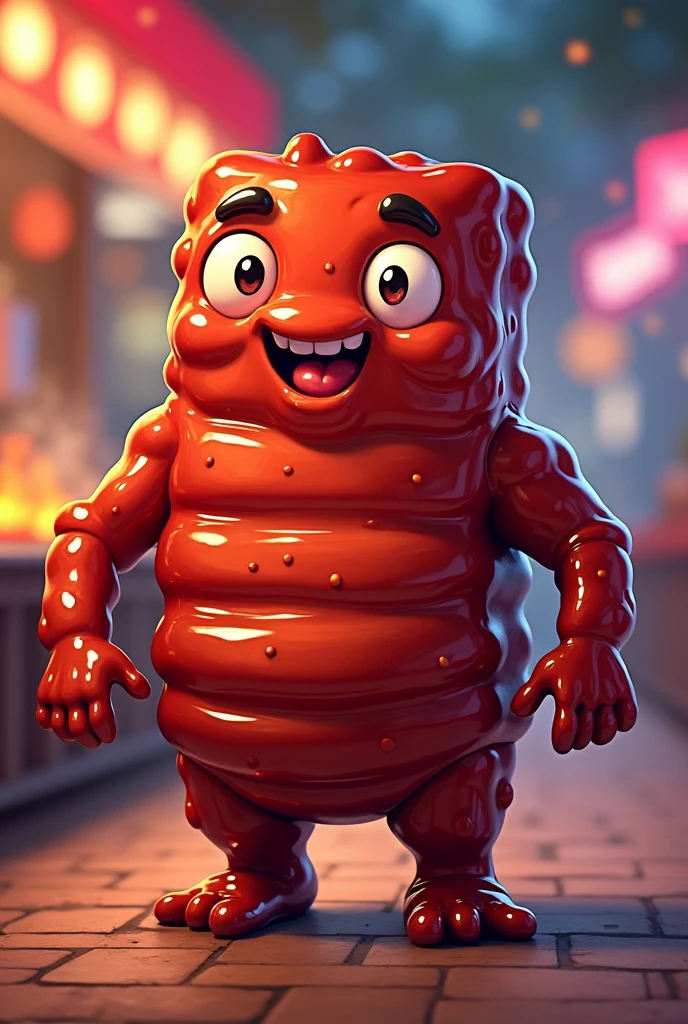 A cartoon character based on a barbecue ribs with hands leg and face