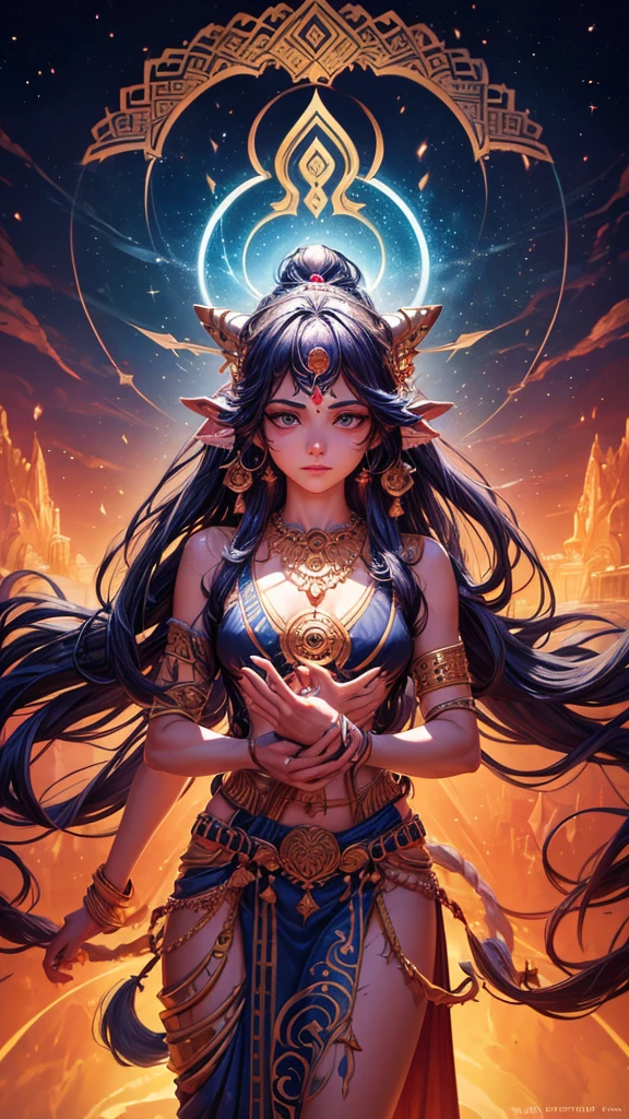a serene and dynamic representation of shiva the hindu god of destruction and regeneration, shiva with multiple arms each holding trident drum, shiva's body adorned with ashes, shiva's hair in topknot, cosmic background with swirling galaxies, tranquil river, (best quality,4k,8k,highres,masterpiece:1.2),ultra-detailed,(realistic,photorealistic,photo-realistic:1.37),cinematic lighting,vibrant colors,intricate details,digital painting