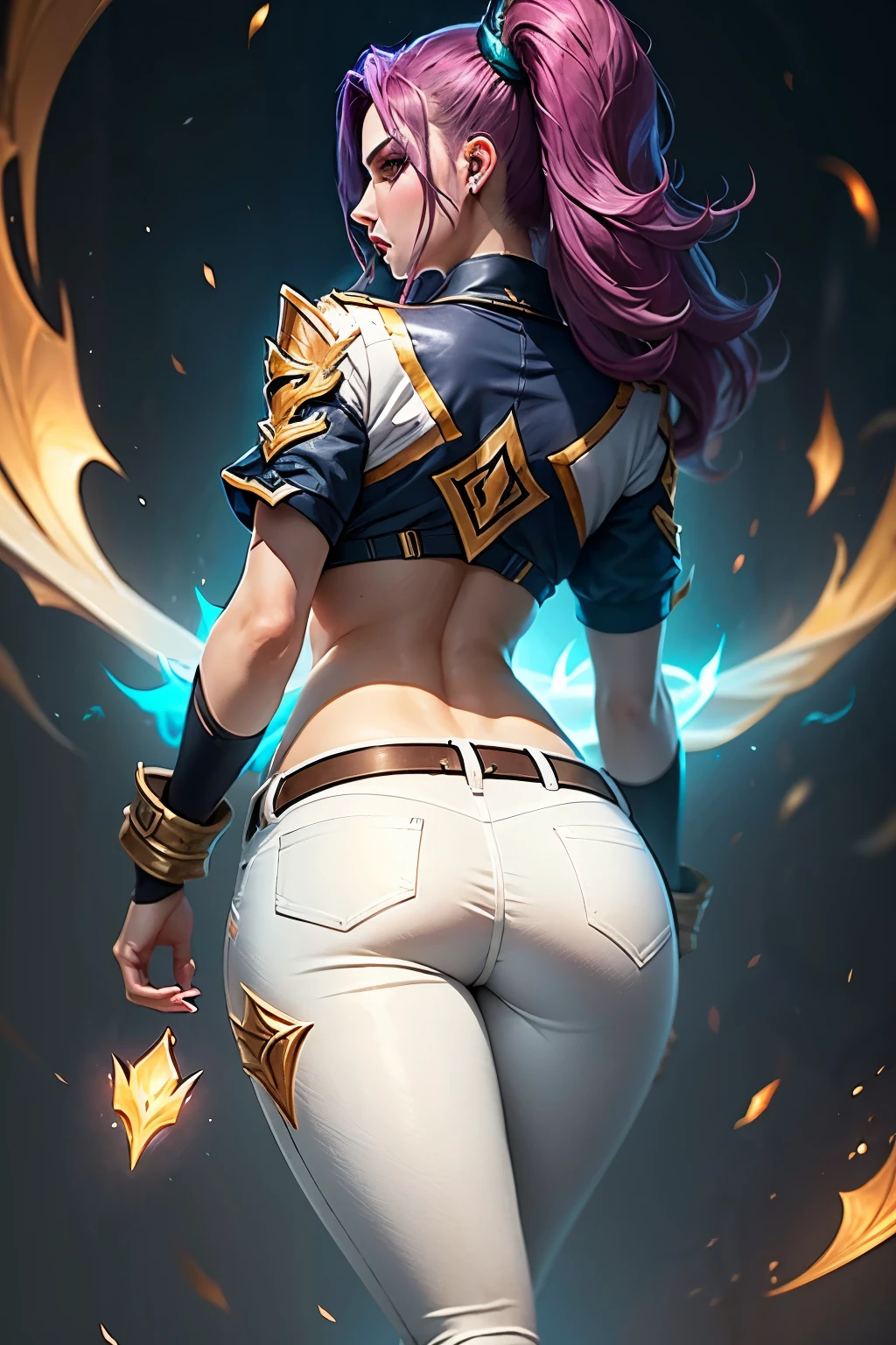 kaisa league of legends, kaisa kda all out, White pants, that&#39;s why, black ponytail hair, posse sexy, super detaill, high resolution, 8k, Overview