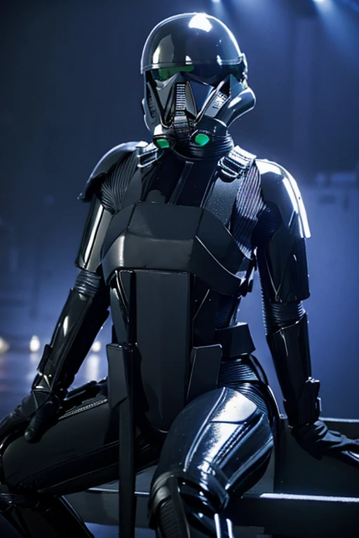 girl, star wars Deathtrooper, big thighs sexy teenth helmet, doing sexy pose