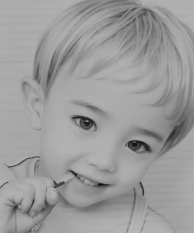 Realistic color photography style、Smiling emphasizes nasolabial folds. Make the chin a little thinner and accentuate the nasolabial folds.、I want it to look more like a color photograph..............。3 year old boy, Xu々To、Clearly visible、Emphasizes deep nasolabial folds from nose to mouth、Generate left and right dimples、Show me your beautiful smile.。Make your eyes look cute with double eyelids.Please make a live-action version。There is a lot of ketchup around the mouth、To-sai Sticking out your lower lip、A 3-year-old making a funny face while looking up。Make them laugh。More more more more、Remove the nozzle above the nose to create a clean image.。Point out your right index finger、Laughing 3 year old。I don't have anything in my right hand。The right thumb is on top of the ring finger。