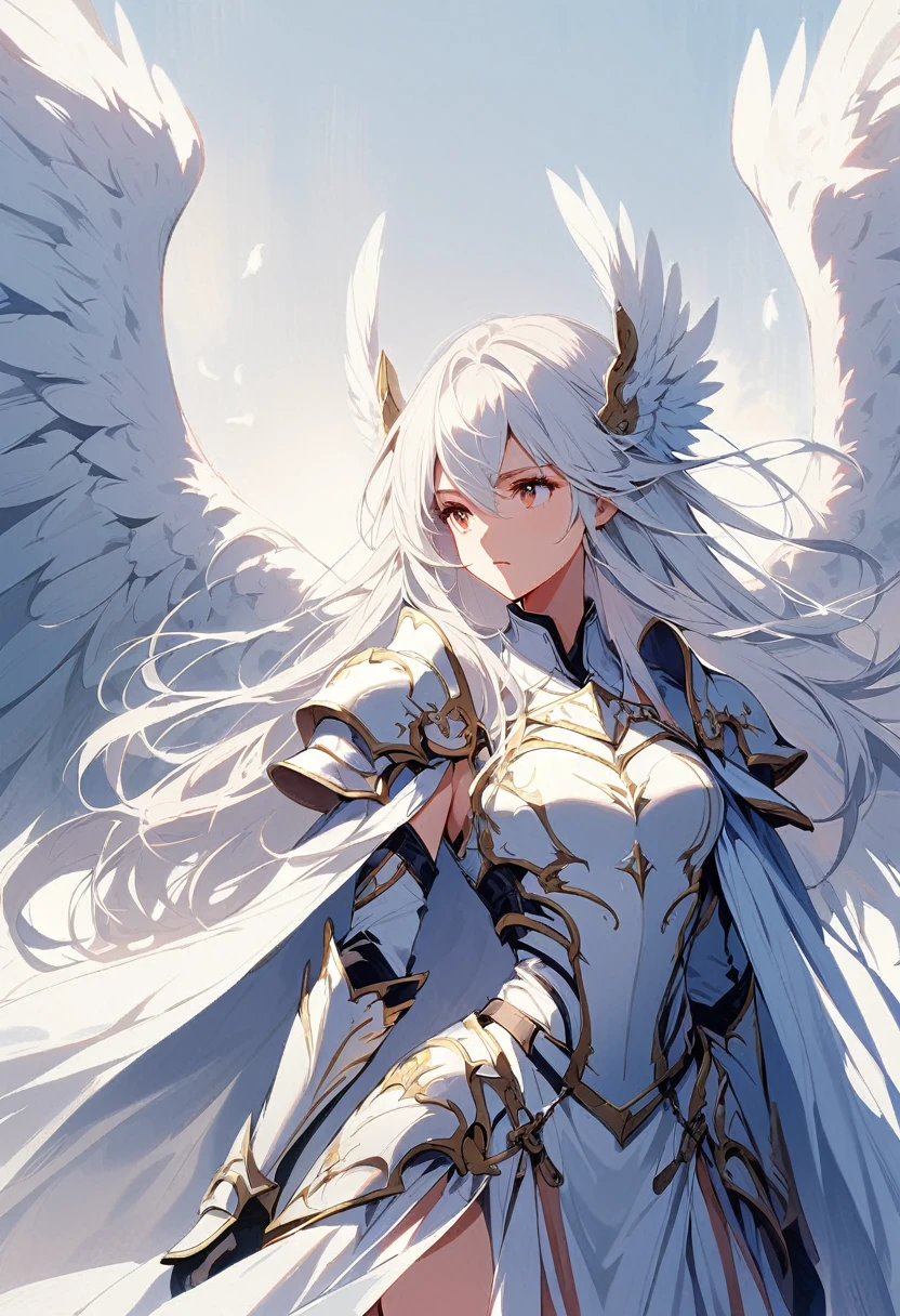 1girl angel angel_wings armor feathers_Long wing feathers_Hair Shoulder Armor Shoulder_Armor single piece_Wing separate upper part_The body is white_Theme White_Wings Wings