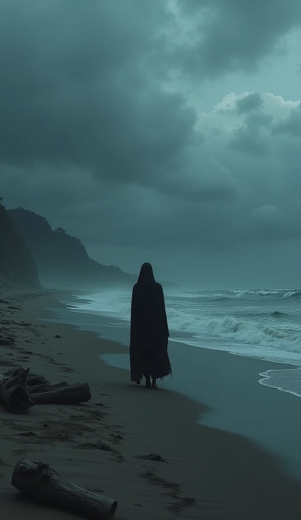 With maximum quality and details create an image of an ominous beach