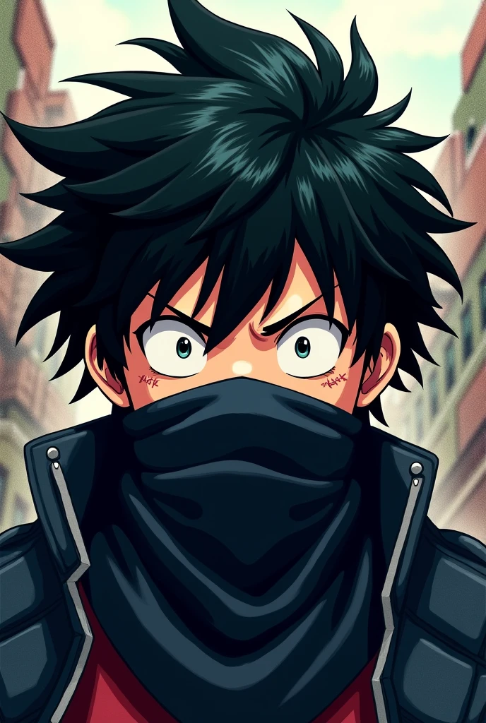 A character version of the anime My Hero Academia, a man with a bandana covering his mouth, black hair.