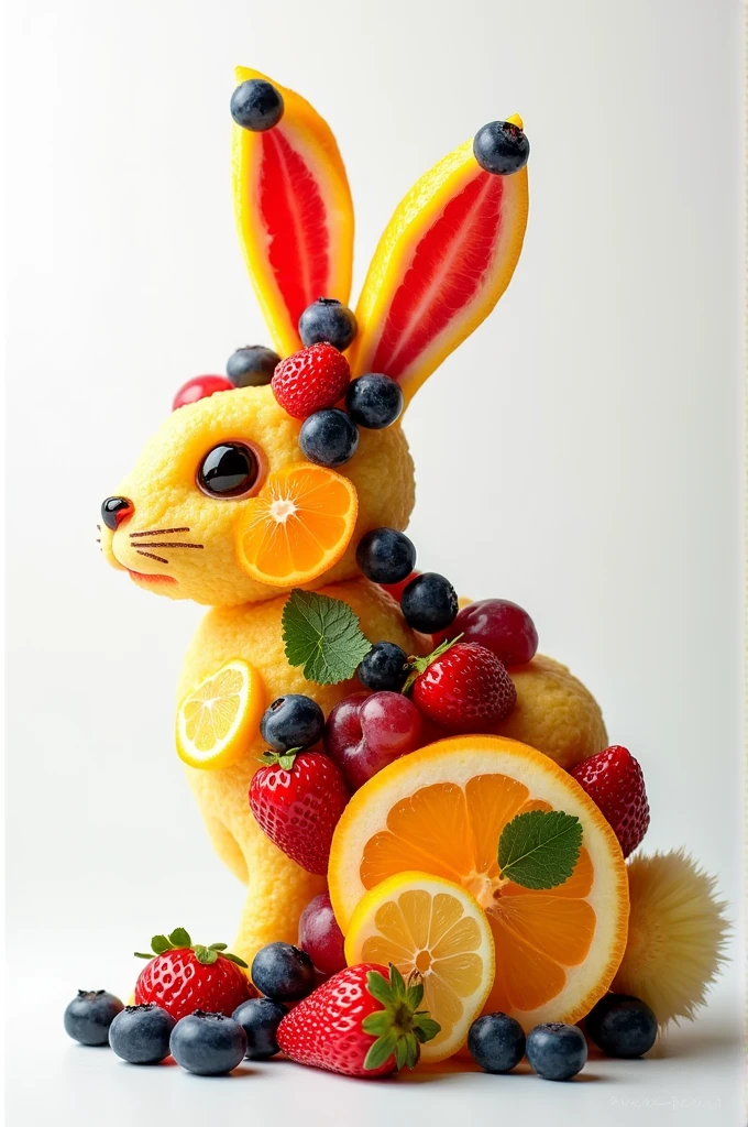 Create a rabbit shape from fruit