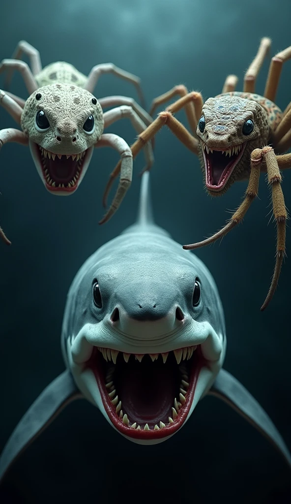 A white shark, a spider and a snake staring at me. And below written the phrase: Face your fears!
