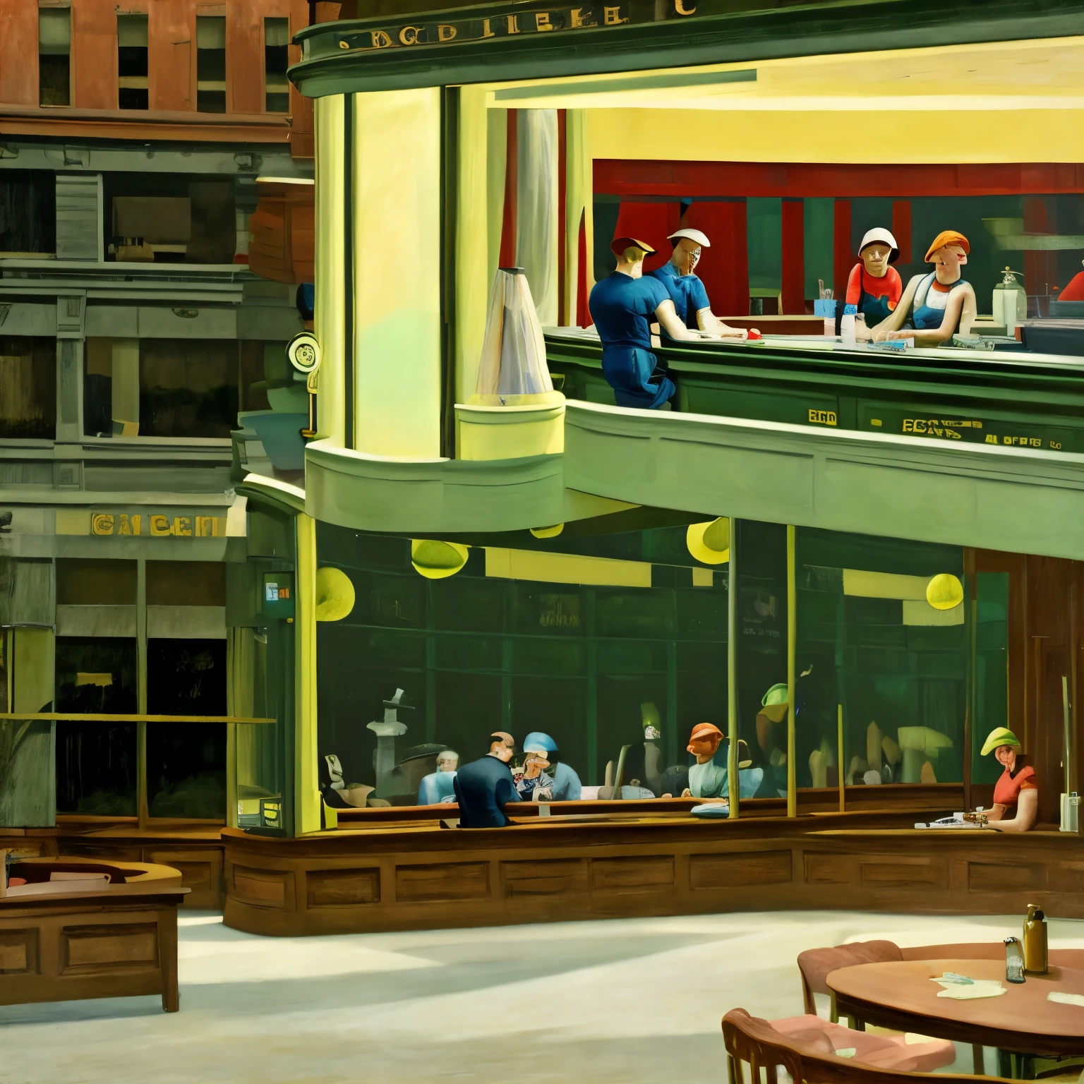 Ed Hop_style, Late-night cafeteria painting Nighthawks, in style of Edward Hopper, Ed Hopper, Edward Hopper style, style of Edward Hopper, style Edward Hopper, Raphael Hopper, Edward Hooper, Inspired by George Rooks, Inspired by Edward Hopper, ( ( ( Edward Hopper ) ) ), Inspired by George Benjamin Lux, Edward Hopper painting, Edward Hopper vibe