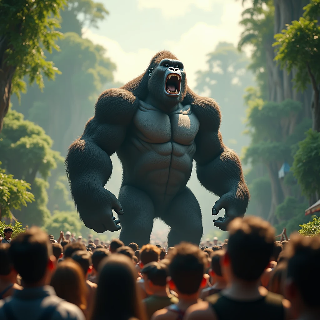 3D Animation、Gorilla calling out to the crowd