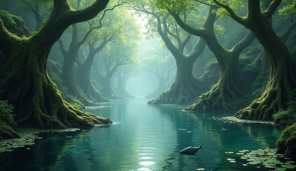 A forest is submerged in water。