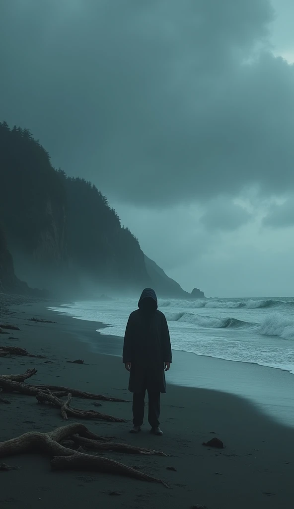With maximum quality and details create an image of an ominous beach