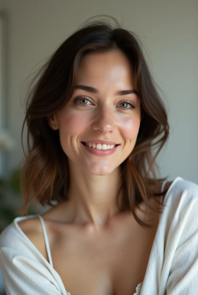 realistic 30 year old woman takes picture of herself