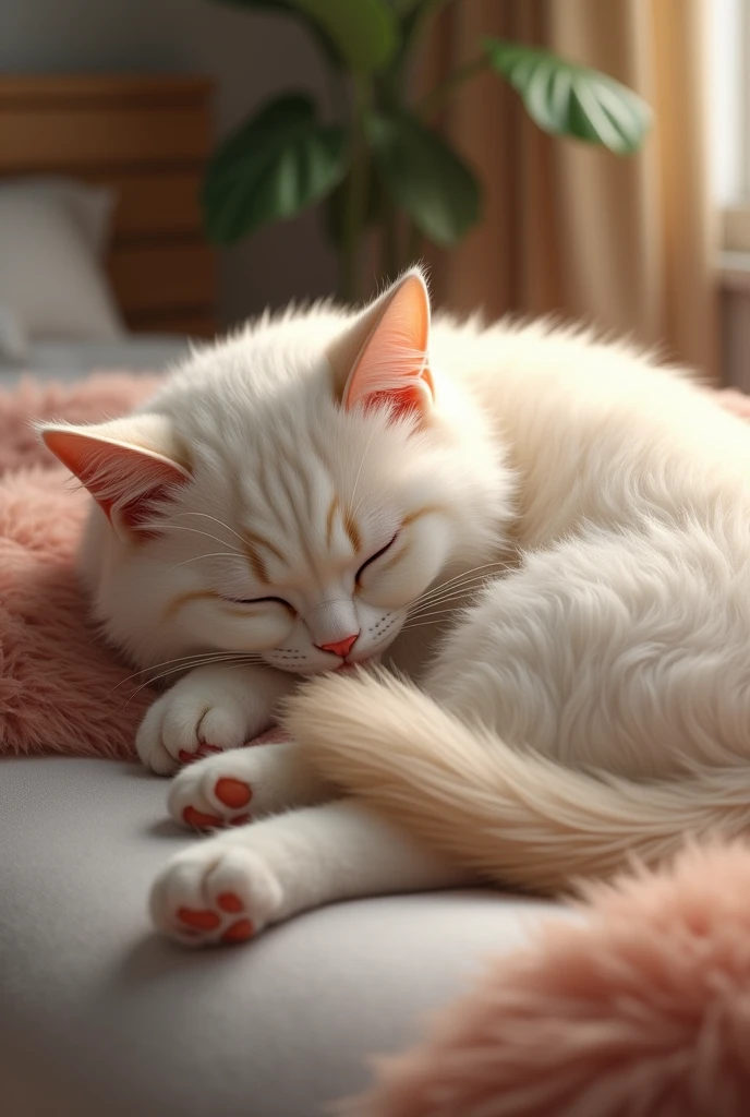 one fluffy cat is sleeping