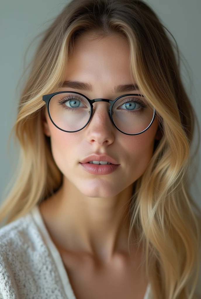 Blue-eyed blonde with glasses 